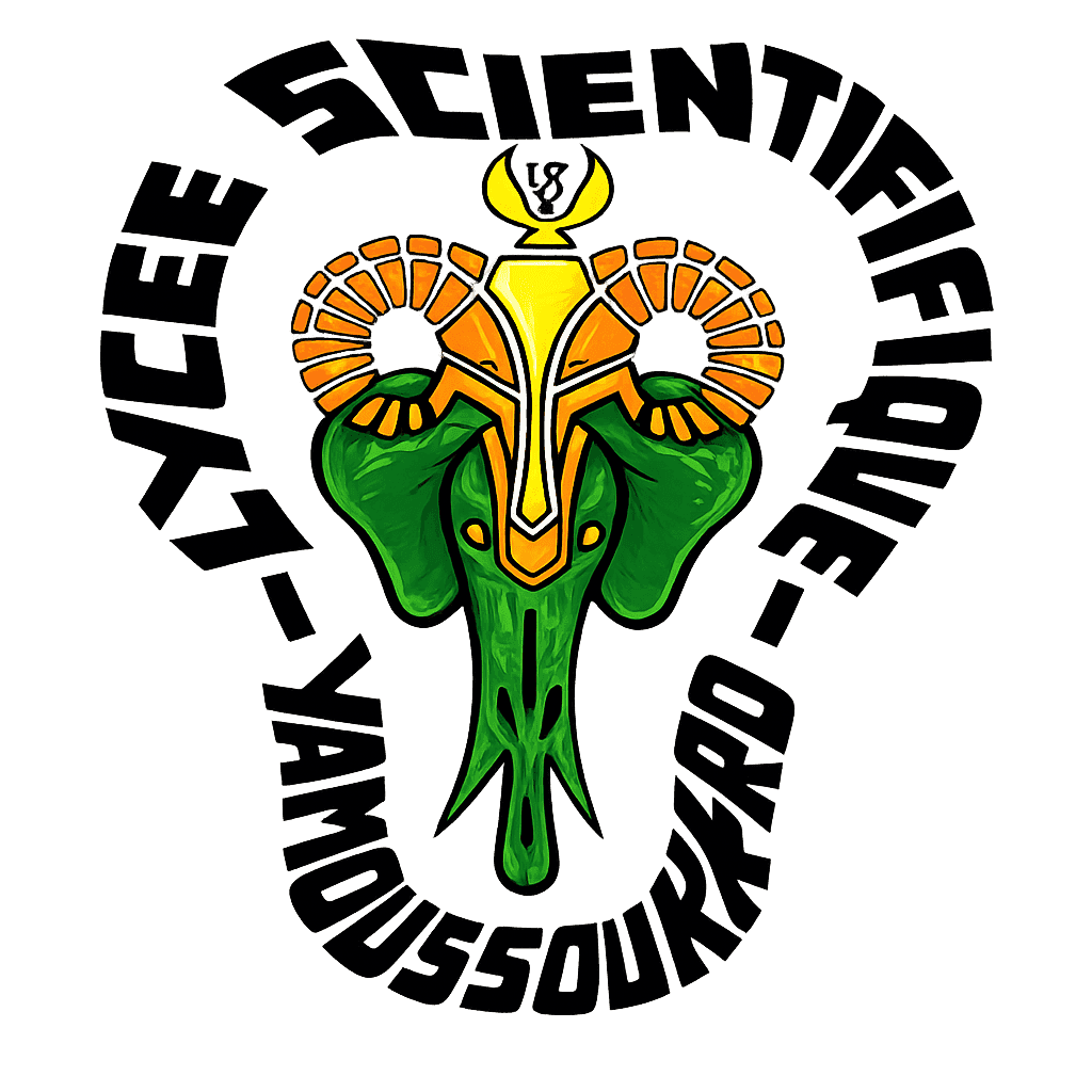 Sceau du Lycée Scientifique de Yamoussoukro — tête d'éléphant et trophée